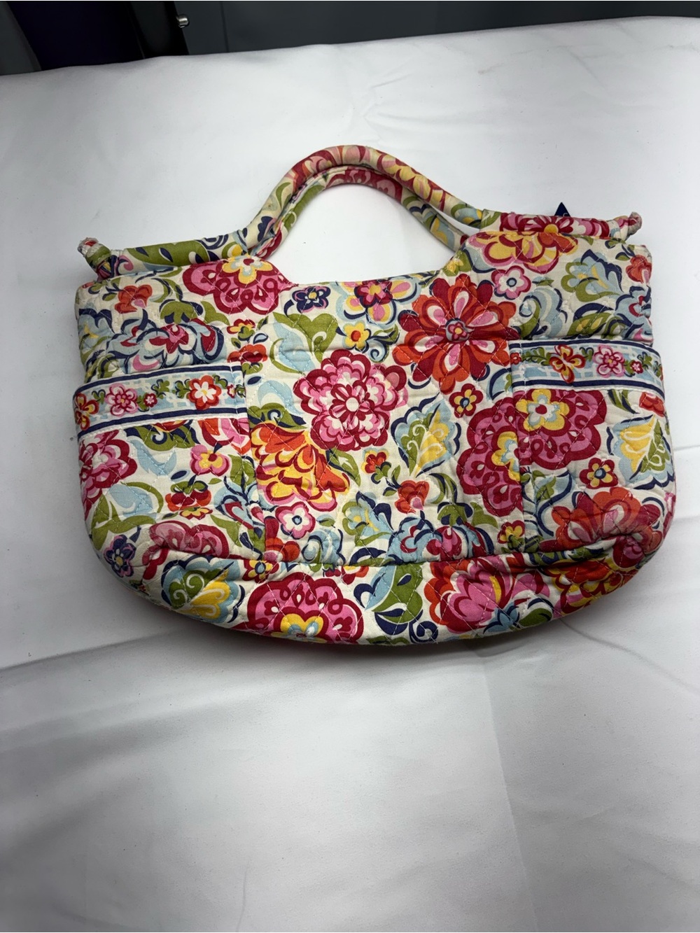 Quilted Floral Handle Tote — Multicolor